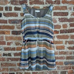 Sugarlips Medium Multicolor Cotton Blend Striped Cinch Waist‎ Tank Top Dress